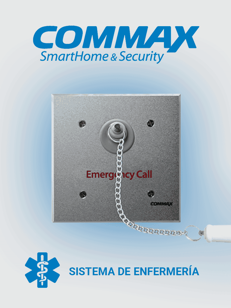 Botón de Emergencia COMMAX ES420 con Cadena para Llamado de Enfermería, Resistente al Agua, Conexión a 2 Hilos JNS4CS, Luz de Corredor