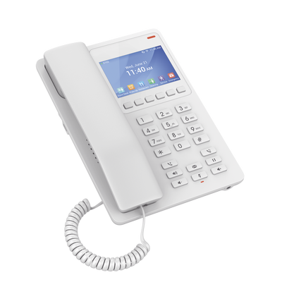 GHP630W, Teléfono Hotelero IP Blanco, WiFi-6, LCD Color 3.5", 2 SIP 2 líneas, GDMS, soporta PoE