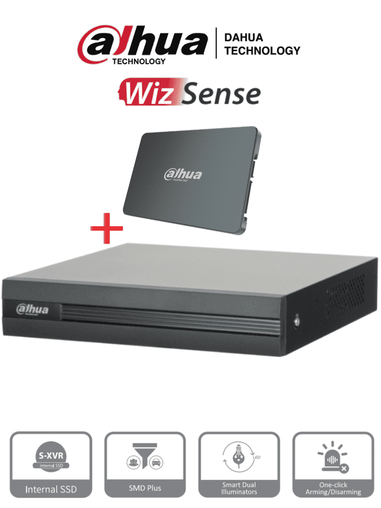 DAHUA XVR1B04H-I-SSD - DVR de 4 Canales 5 Megapixeles Lite/ Con Disco SSD de 512GB Especial para Videovigilancia/  S-XVR Series/ WizSense/ H.265+/ 4 Canales con SMD Plus/ Busqueda Inteligente (Humanos y Vehiculos)/  #S-XVR