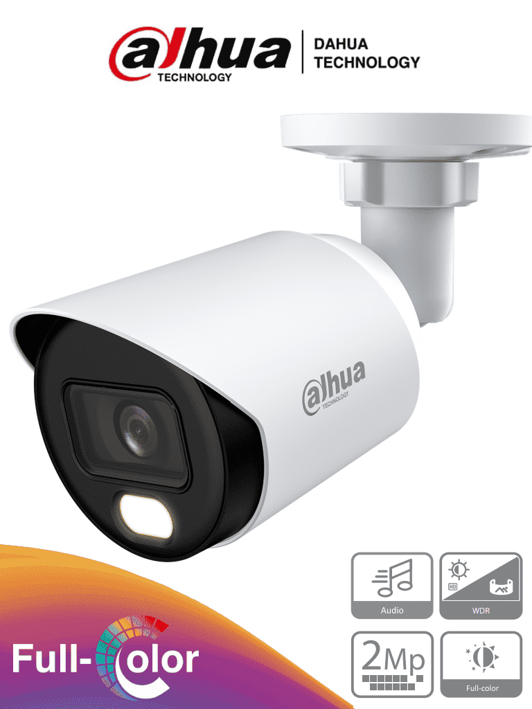 Cámara Bullet Dahua Full Color 2MP 1080p, Micrófono Integrado, Lente 3.6mm, WDR 130dB, LEDs 20m IP67 Starlight
