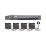 KIT HIKVISION TURBOHD (MICROFONO INTEGRADO)  5 MEGAPIXEL / DVR 4 CANALES / 4 CAMARAS BALA CON MICROFONO INTEGRADO (EXTERIOR 2.8 MM) / FUENTE DE PODER / ACCESORIOS DE INSTALACION
