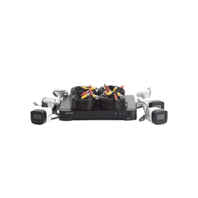 KIT HIKVISION TURBOHD (MICROFONO INTEGRADO)  5 MEGAPIXEL / DVR 4 CANALES / 4 CAMARAS BALA CON MICROFONO INTEGRADO (EXTERIOR 2.8 MM) / FUENTE DE PODER / ACCESORIOS DE INSTALACION