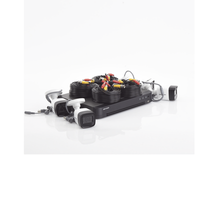 KIT HIKVISION TURBOHD (MICROFONO INTEGRADO)  5 MEGAPIXEL / DVR 4 CANALES / 4 CAMARAS BALA CON MICROFONO INTEGRADO (EXTERIOR 2.8 MM) / FUENTE DE PODER / ACCESORIOS DE INSTALACION