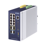 PLANET IP30 DIN-rail Industrial L3 Gestionado Gigabit Ethernet (10/100/1000) Energía sobre Ethernet (PoE) Azul, Gris