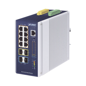 PLANET IP30 DIN-rail Industrial L3 Gestionado Gigabit Ethernet (10/100/1000) Energía sobre Ethernet (PoE) Azul, Gris