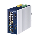 PLANET Industrial L3 8-Port Gestionado Gigabit Ethernet (10/100/1000) Energía sobre Ethernet (PoE) Aluminio, Azul