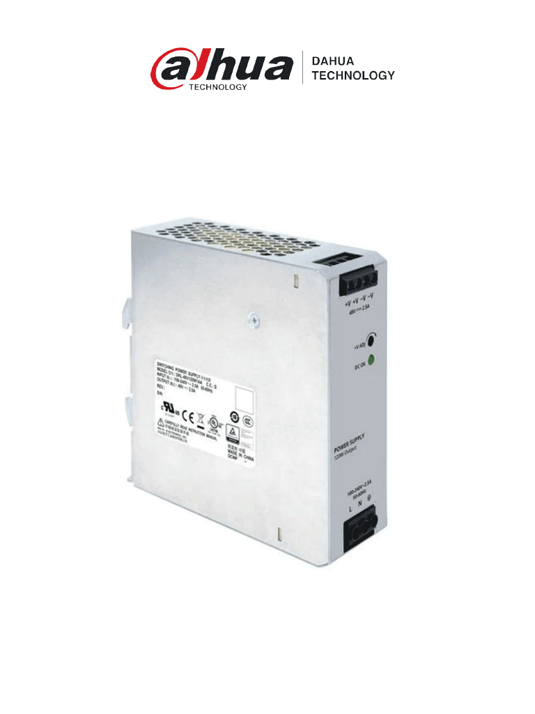 Fuente de Alimentación DAHUA DRL-48V120W1AA 48VDC/2.5A/Instalación Riel Din/Switch PFS4410-6GT-DP