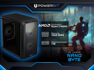 PC de Escritorio Powerbit Nano Byte: AMD Ryzen 5 4600G 4.2 GHz, 16GB DDR4, SSD 1TB, Radeon Graphics, Windows 11 Home