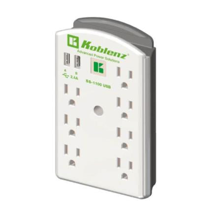 Supresor Pared Koblenz SS-1100 USB 100 Joules 7 Contactos/2 Puertos USB 2.4A LED