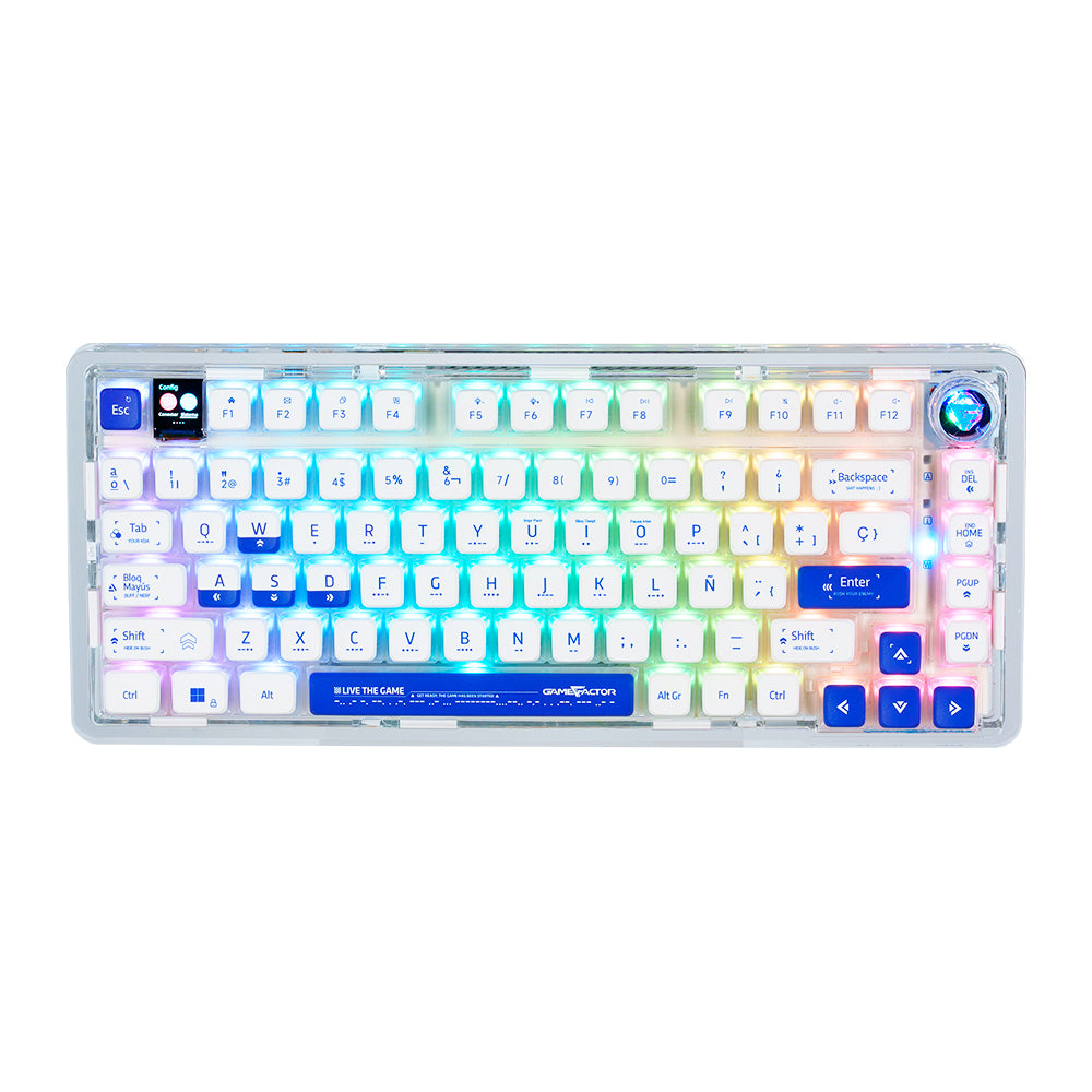 Teclado Mecánico Game Factor 75, LCD, BT 2.4G, USB-C, Teclas Pudding KBG800