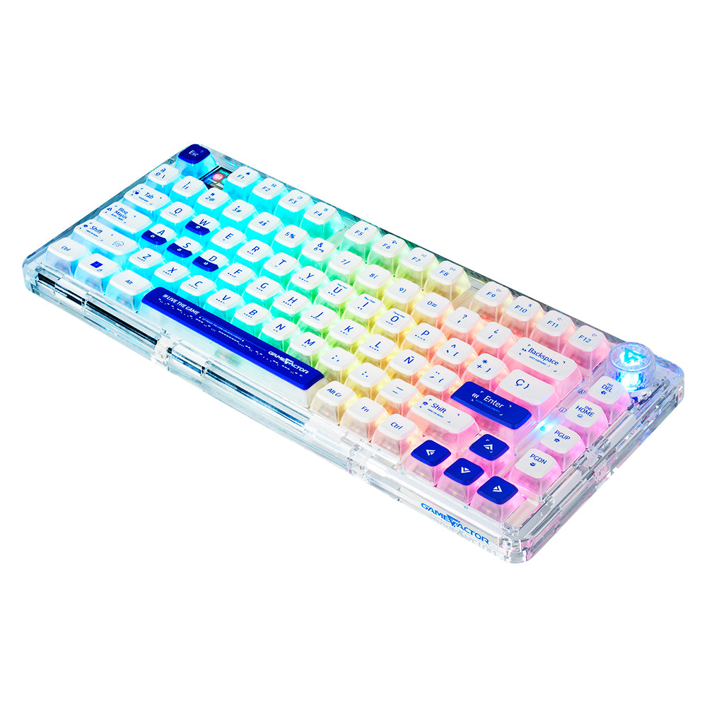 Teclado Mecánico Game Factor 75, LCD, BT 2.4G, USB-C, Teclas Pudding KBG800