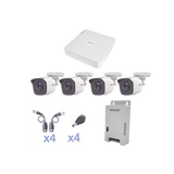 KIT TurboHD 1080 Lite / DVR 4 Canales / 4 Cámaras Bala (exterior 2.8 mm) / Transceptores / Conectores / Fuente de Poder Profesional