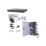 KIT TurboHD 1080p / DVR 16 Canales / 16 Cámaras Eyeball (exterior 2.8 mm) / Transceptores / Conectores / Fuente de Poder Profesional