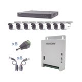 KIT TurboHD 1080p / DVR 8 Canales / 8 Cámaras Bala (exterior 2.8 mm) / Transceptores / Conectores / Fuente de Poder Profesional hasta 15 Vcc para Larga Distancias