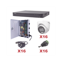 KIT TurboHD 1080p / DVR 16 Canales / 16 Cámaras Turret con Audio Integrado (Exterior 2.8 mm) / Transceptores / Conectores / Fuente de Poder Profesiona
