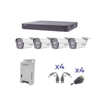 KIT COLORVU TURBOHD 1080p / DVR 4 Canales / 4 Cámaras Bala (exterior) lente 2.8mm / Fuente de poder profesional / Transceptores de video y Accesorios