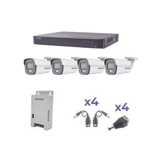 KIT COLORVU TURBOHD 1080p / DVR 4 Canales / 4 Cámaras Bala (exterior) lente 2.8mm / Fuente de poder profesional / Transceptores de video y Accesorios
