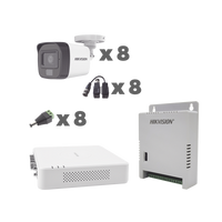 KIT TurboHD 1080p / DVR 8 Canales con audio por coaxitron / 8 Cámaras con Micrófono Integrado 101° Visión/  luz blanca + IR visión nocturna  / Transce