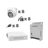KIT TurboHD 1080p / DVR 8 Canales con audio por coaxitron / 8 Cámaras con Micrófono Integrado 101° Visión/ luz blanca + IR visión nocturna / Transce