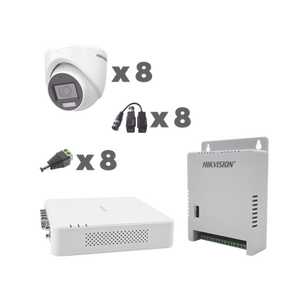 KIT TurboHD 1080p / DVR 8 Canales con audio por coaxitron / 8 Cámaras con Micrófono Integrado 101° Visión/  luz blanca + IR visión nocturna  / Transce