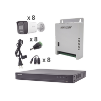 Kit Audio Bidireccional TurboHD 4K-3K / DVR 8 Canales 4K / 8 Cámaras Bala (Exterior) con Bocina y Microfóno Integrado 3K / 1 Fuentes de Poder / Acceso