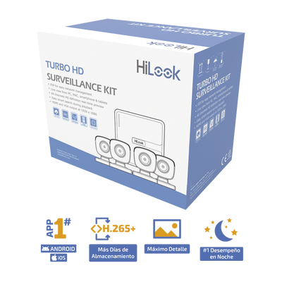 HILOOK KIT TurboHD 720P, DVR 4 Canales, 4 Cámaras Metal, H.265+, 18m Cables