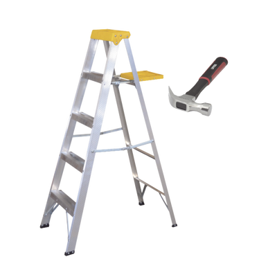 KITESCMART - Kit Escalera y Martillo / 1.85 m (6.07 ft) / 90 kg / Aluminio / Martillo 16 oz