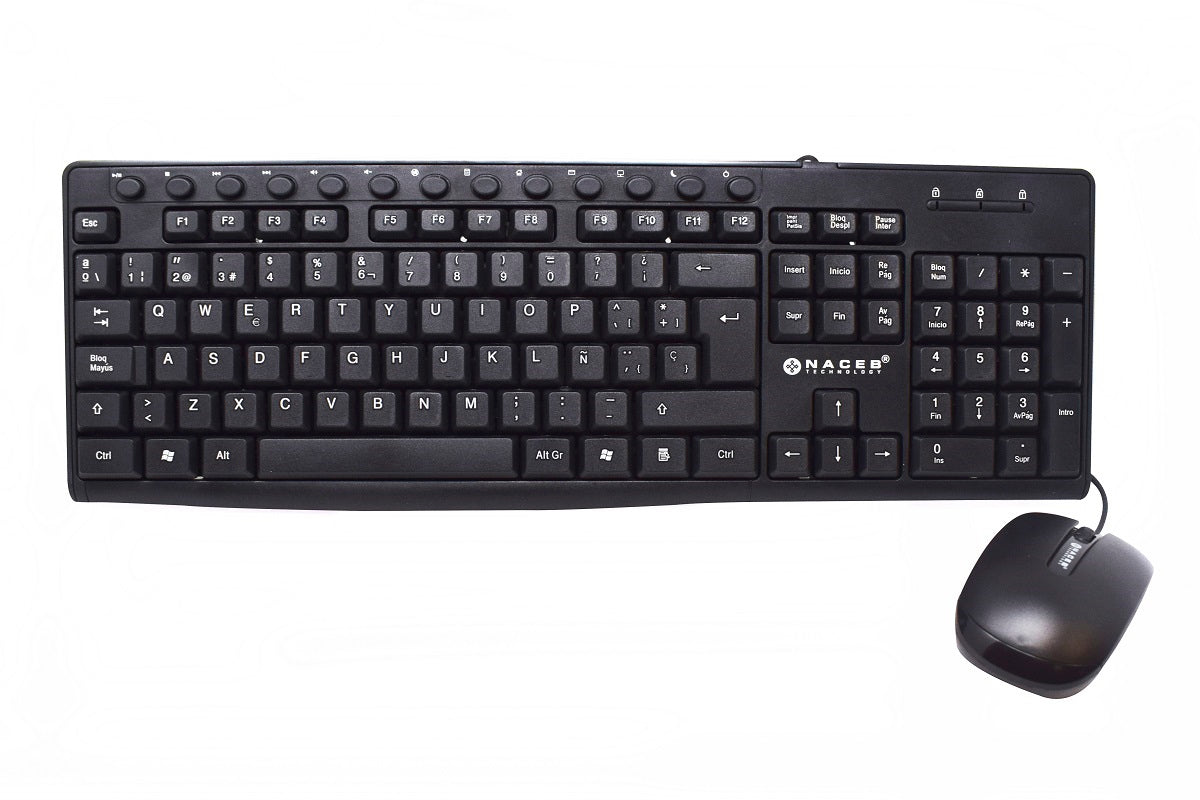 NA-112N - KIT TECLADO/MOUSE NACEB NEGRO USB/OPTICO/QWERTY