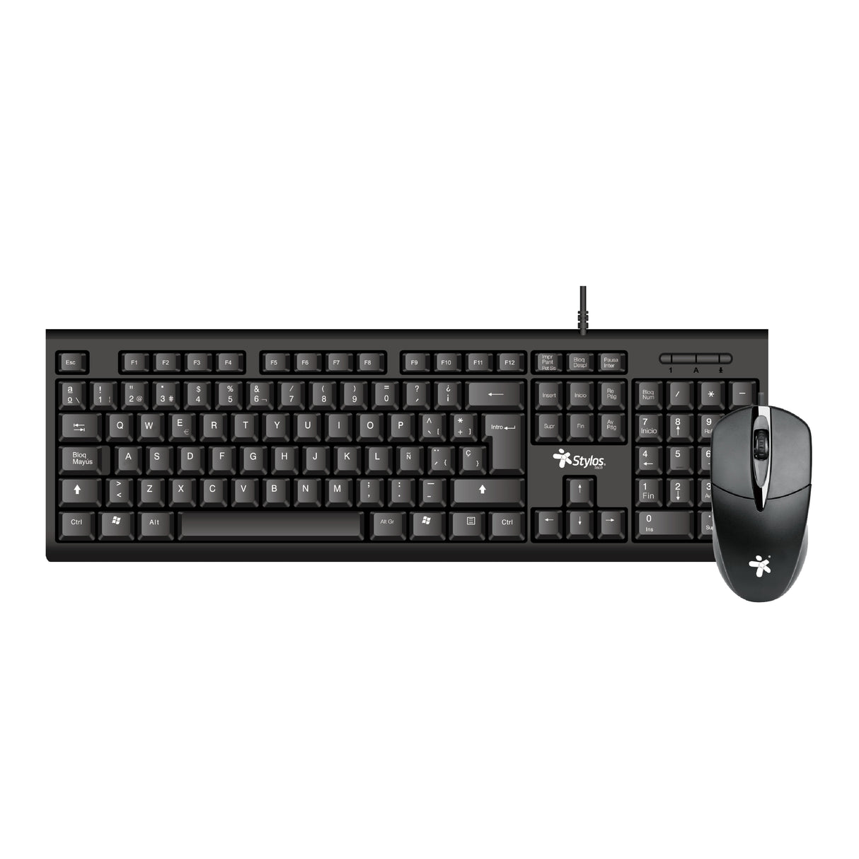 Stylos Kit De Teclado Y Mouse Alámbrico STPKTM4B, USB, Negro