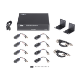 Kit de TRANSCEPTOR ACTIVO DE 8 CANALES / VIDEO+PODER en un solo Cable UTP / 150 metros en 4K, 200 metros en 5 MP/ Envía 36 Vcc y Recibe 12 Vcc / TODO INCLUIDO PARA RACK / Compatible con cámaras HD-TVI/CVI/AHD/CVBS / INSTALACIÓN LIMPIA