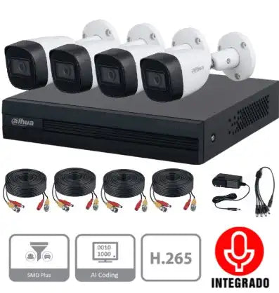 Dahua Kit 4 Canales 2MP Audio/DVR Cooper-I Wizsense, H.265+, 4 Cámaras IP