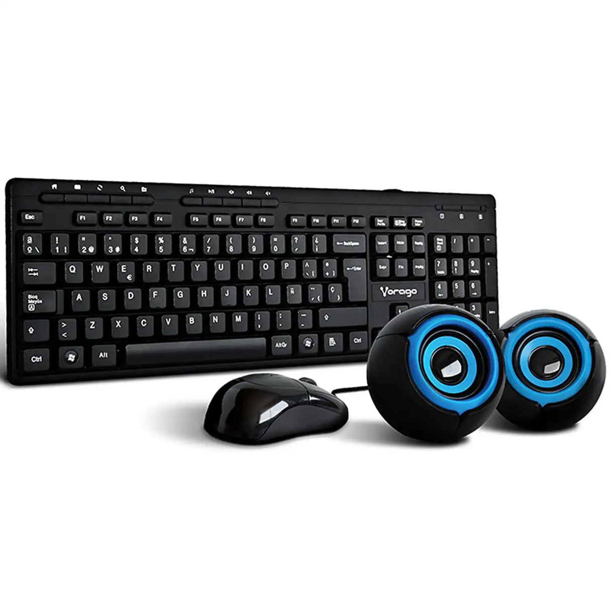 Kit Multimedia 3 en 1 Vorago 104 de Teclado Multimedia, Mouse Óptico y Bocinas, USB 2.0, 1200 DPI, 5W