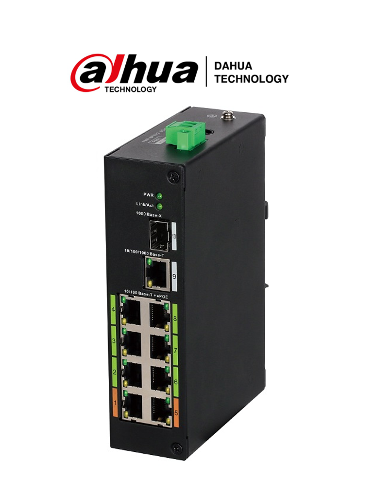 Switch DAHUA LR2110-8ET-120 - 8 Puertos ePoE/ Hasta 800 Mts/ 120 Watts/ 8.8G Switching/ IEEE802.3af/ IEEE802.3at/ Hi-PoE