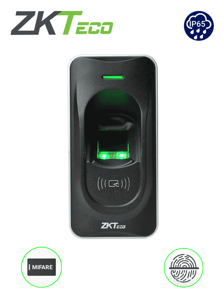 Lector Biométrico ZKTECO FR1200MF - Huella y Tarjetas MIFARE 13.56 Mhz / IP65 / RS485 / LED / InBio