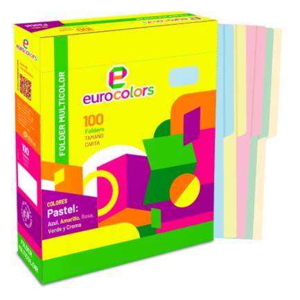 Folder Mapasa Carta Multicolor Color Arcoiris Pastel Pqte 100F