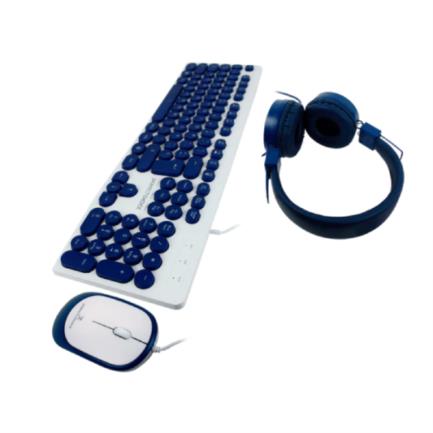 Kit Alámbrico Perfect Choice Farben 3 en 1 para Niños Teclado/Audífonos/Mouse Color Azul