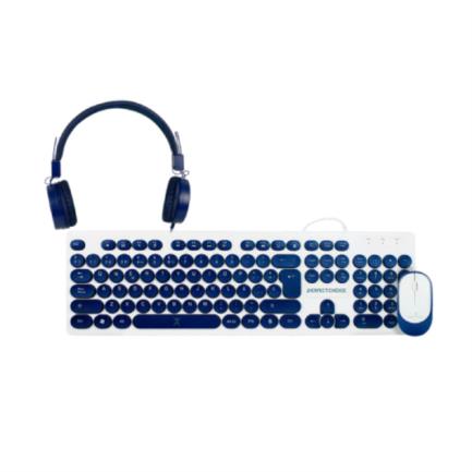 Kit Alámbrico Perfect Choice Farben 3 en 1 para Niños Teclado/Audífonos/Mouse Color Azul