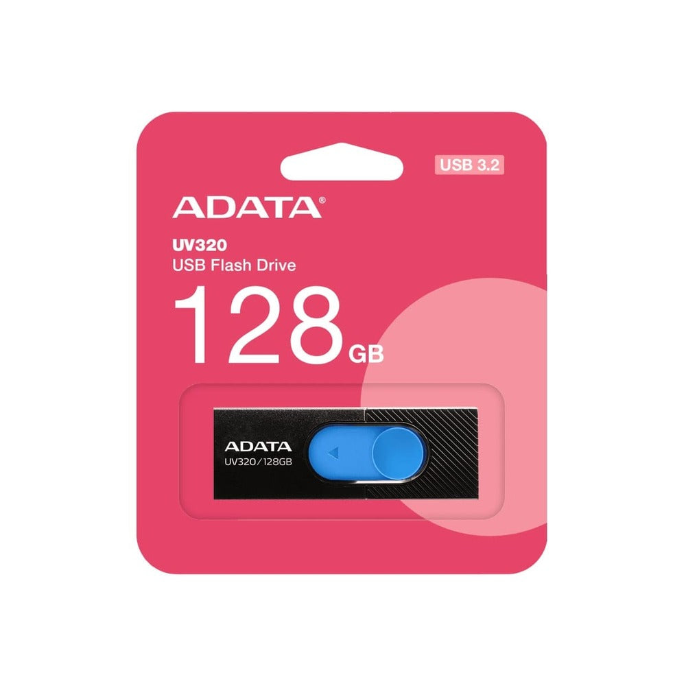 MEMORIA FLASH ADATA UV320 128GB USB3.2 BLACK-BLUE, 150MB/s de velocidad de lectura, USB 3.2, 128GB de capacidad