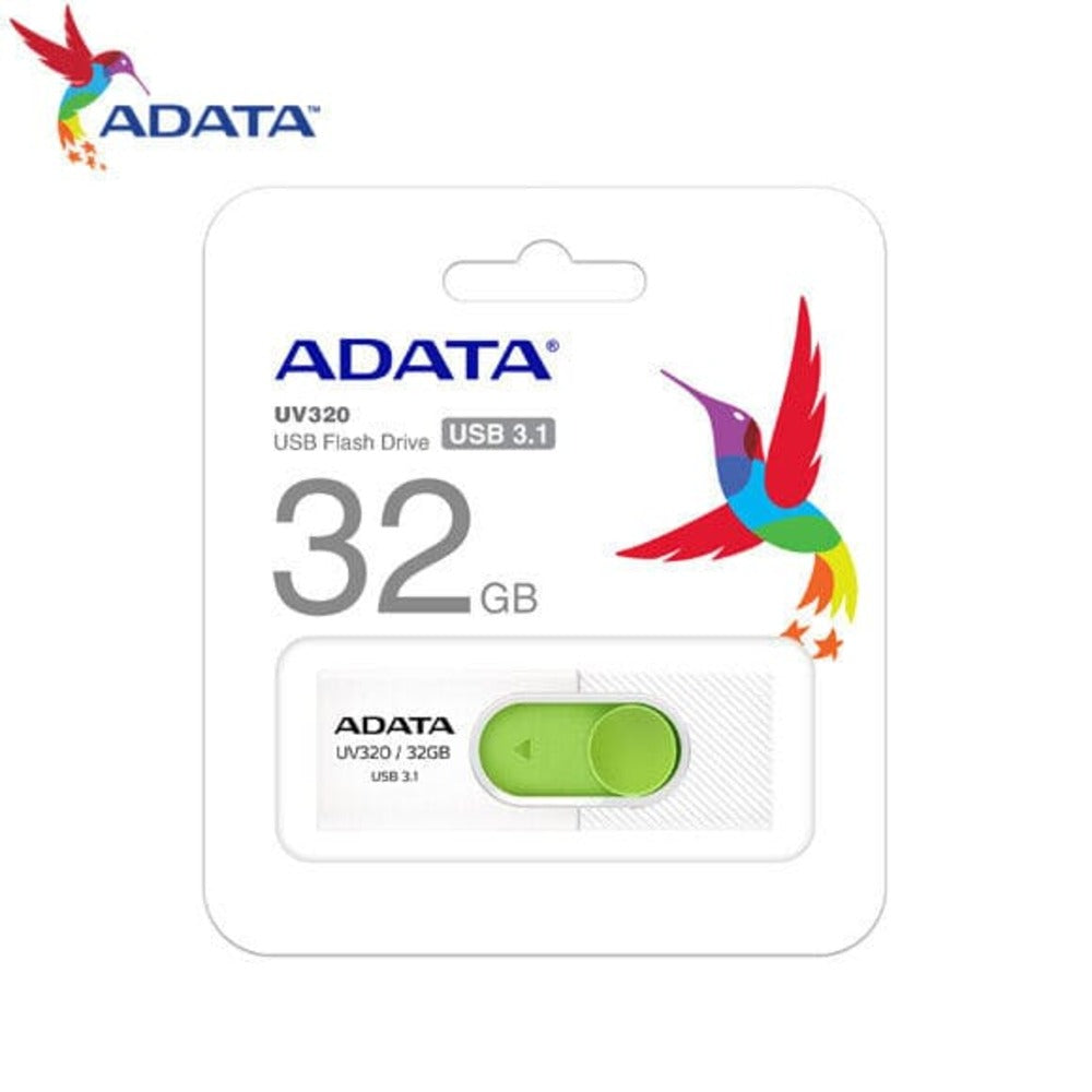 Memoria Flash Adata UV320 32GB USB 3.2 White-Green, 150MB/s Transfer, Compact Design
