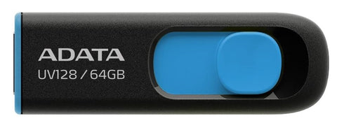 ADATA 64GB DashDrive UV128 unidad flash USB USB tipo A 3.2 Gen 1 (3.1 Gen 1) Negro, Azul, Deslizar