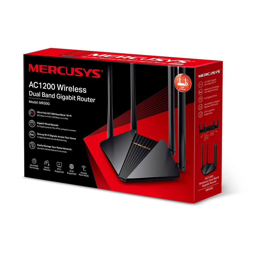 Router TP-LINK AC1200 DUAL BAND GB/MR30G, 1200Mbps, 4 Puertos Gigabit, Antenas Externas