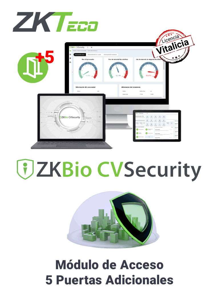 Módulo de Control de Acceso ZKTeco ZKBioCVAddOnP5 para 5 Puertas adicionales en BioCVSecurity