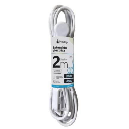 EXTENSION ELECTRICA NEXTEP 16 AWG 2MTS CLAVIJA PLANA COLOR BLANCA NE-244D