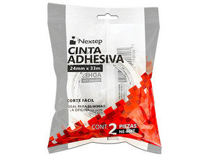 CINTA ADHESIVA NEXTEP CORTE FACIL TAMAÑO 24mm x 33m PAQUETE/2 PZAS, NE-608T