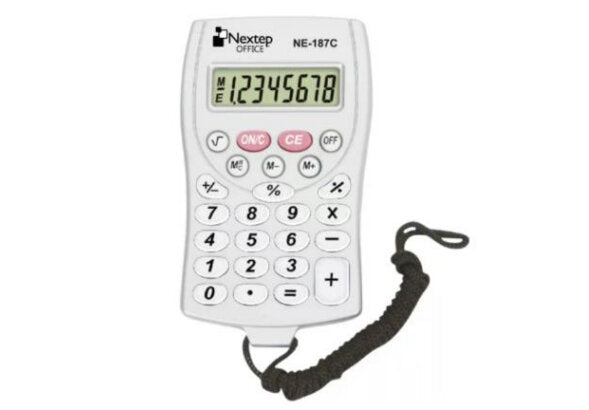 Calculadora Nextep 8 Dígitos De Bolsillo Batería Con Cordón - Ne-187C FullOffice.com