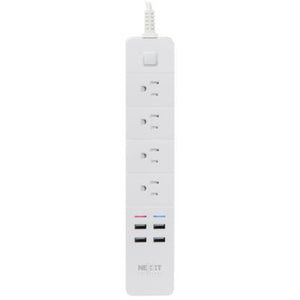 Barra Multicontacto Inteligente WiFi Nexxt Home Protector de Sobretensión con 4 tomacorrientes 4 puertos USB 1.8m Blanco
