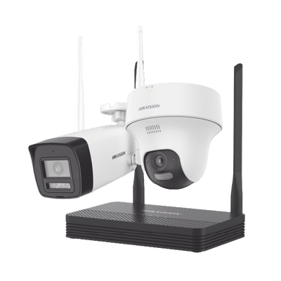 Kit Hikvision IP Inalámbrico 2 Megapíxel / Nvs 4 Canales / 1 Cámara Bala Exterior + 1 Cámara Turret Interior con Lente 2.8 Mm y Dual Light