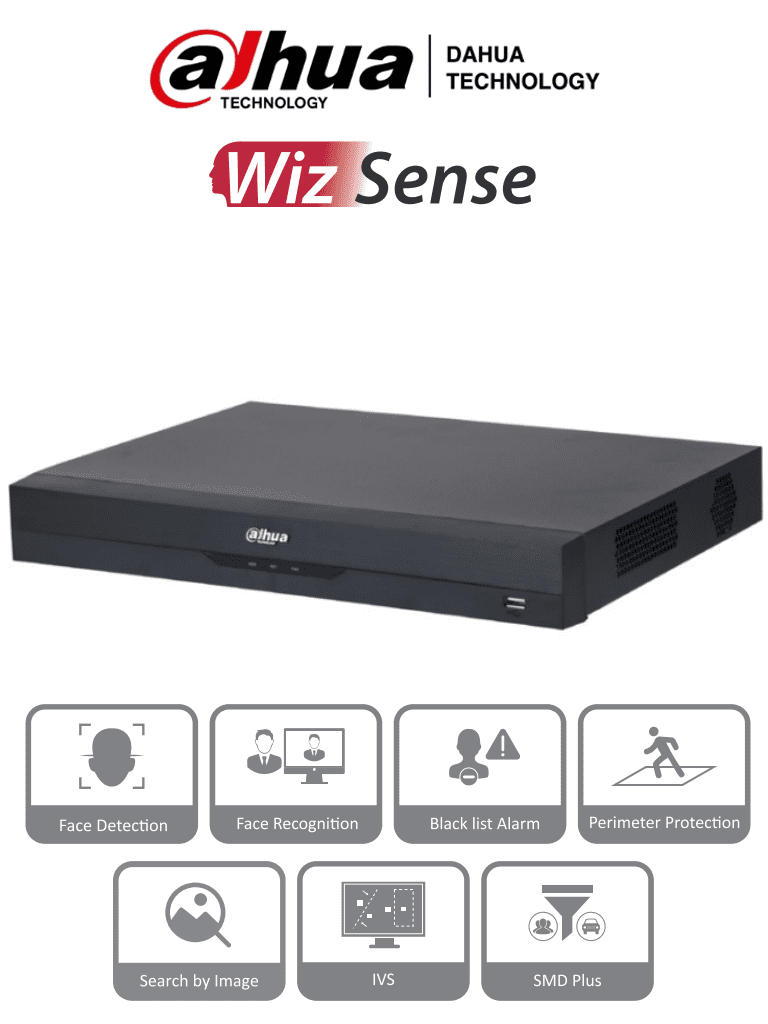 NVR Dahua NVR2216-16P-I2 de 16 Canales IP, 8MP, 16 Puertos PoE, 4K, IA, Reconocimiento Facial, H.265, SMD Plus