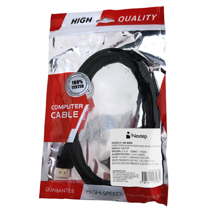 Cable HDMI 1.4 Nextep Alta Velocidad Reforzado 2.0 metros, 4K Ultra HD, Ethernet