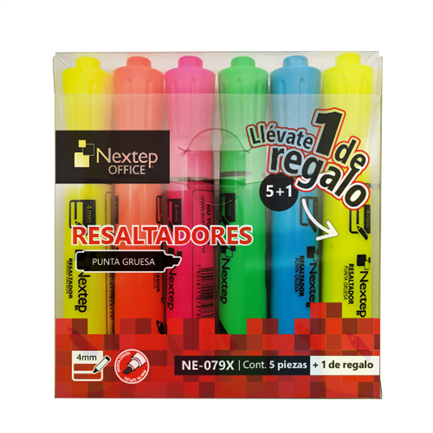 Juego de Resaltadores Nextep, 5 Colores, Punta Cincel de 4mm, Ideal para Subrayado y Escritura Precisa